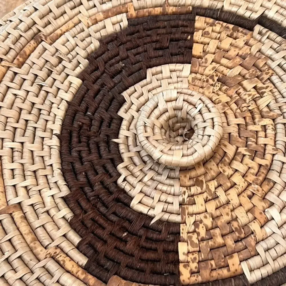 Coiled Pine Needle Round Lidded Basket 15.5